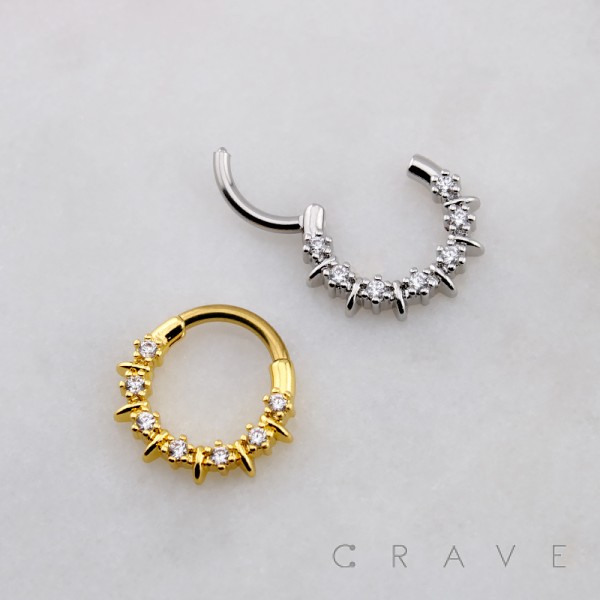 MULTI CLUSTER CZ SPIKE SEPTUM HINGED SEGMENT HOOP RING 316L SURGICAL STEEL MULTI CLUSTER CZ SPIKE SEPTUM HINGED SEGMENT HOOP RING 316L SURGICAL STEEL